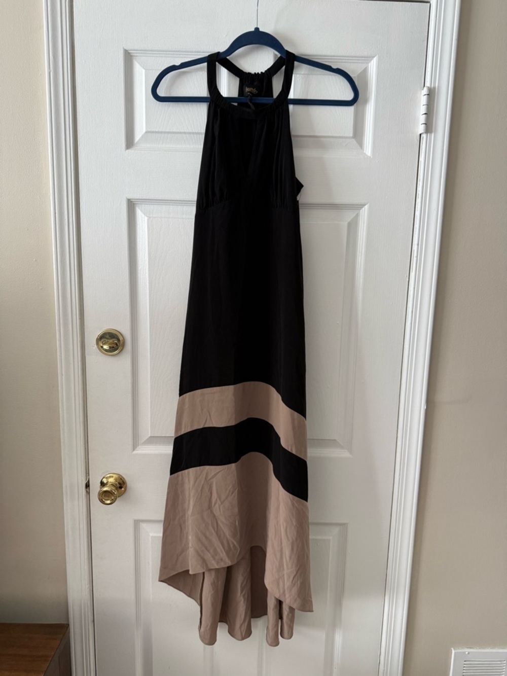 Laundry By Shelli Segal Black and Taupe High-Low Halter Maxi Dress